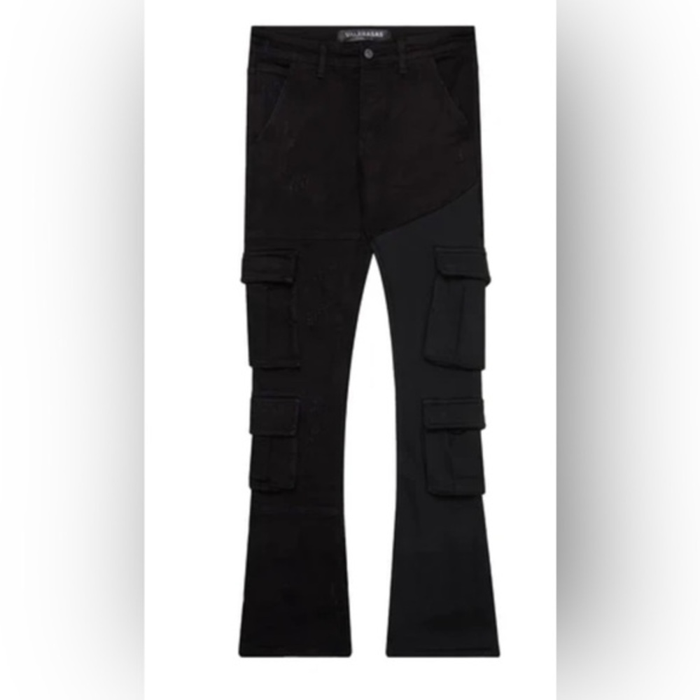 Valabasas Flared Stacked Cargo Pants Black Mens Size 42 Streetwear Y2K Wide Leg‎